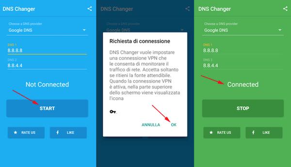 cambiare dns android