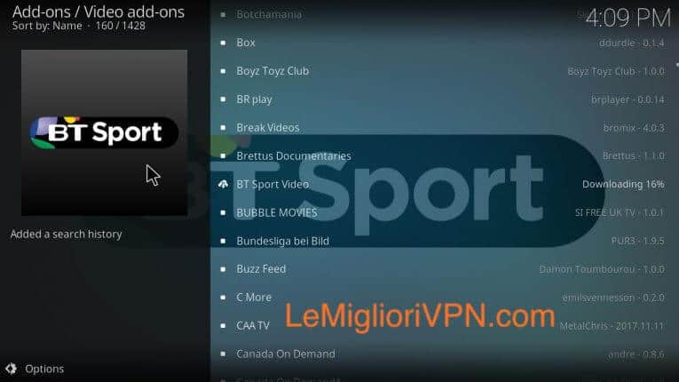 Estensione BT sport per Kodi