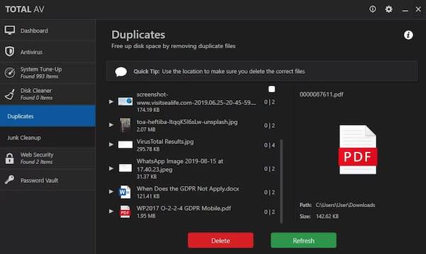 TotalAv antivirus recensione file duplicati